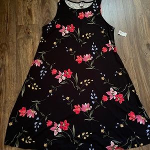 NWT Old Navy Women Plus Size 1X Multicolor Floral Print A Line Stretch Dress
